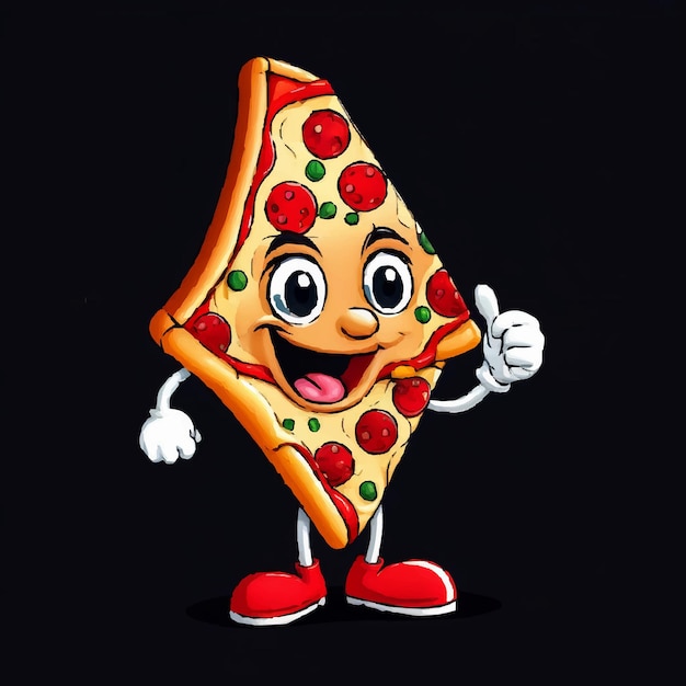 Cool pizza characters in sneakers and various poses trendy retro groovy style