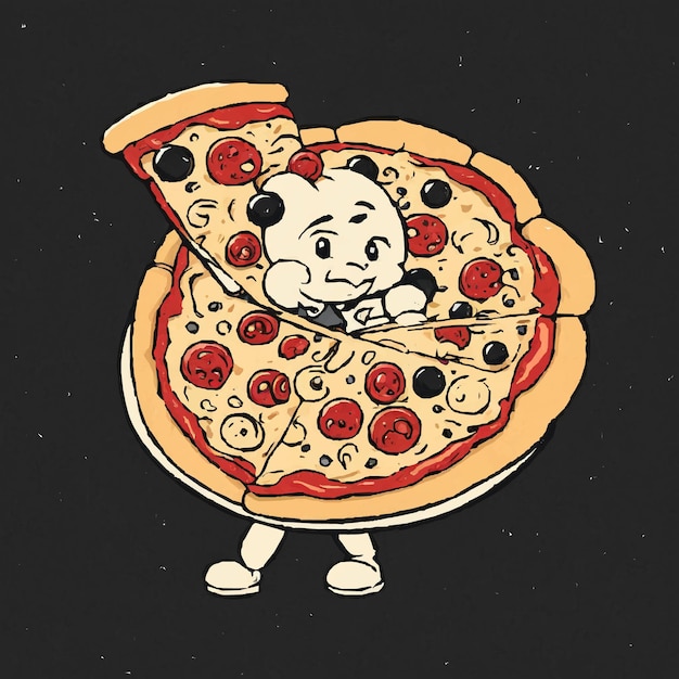 Cool pizza characters in sneakers and various poses trendy retro groovy style