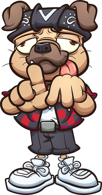 cool pug character making the Los Angeles hand sign