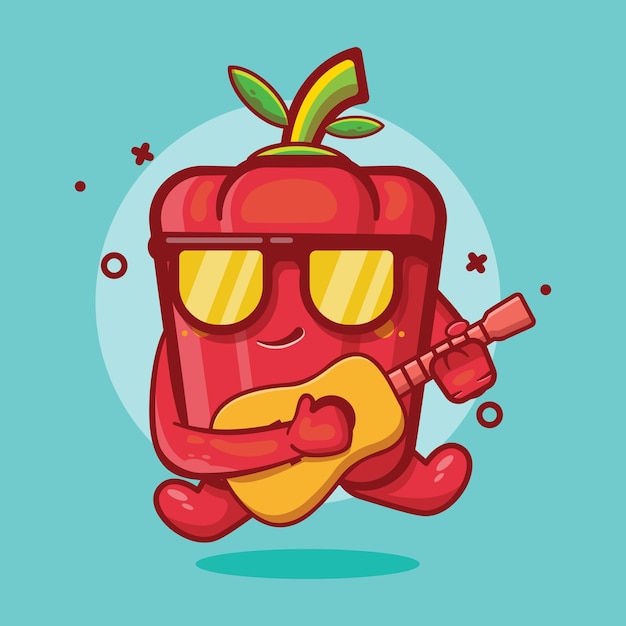 cool red paprika character playing guitar isolated cartoon in flat style design