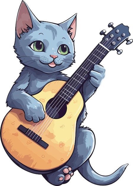 cool Russian Blue cat play guitar sticker