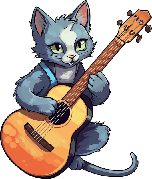 cool Russian Blue cat play guitar sticker