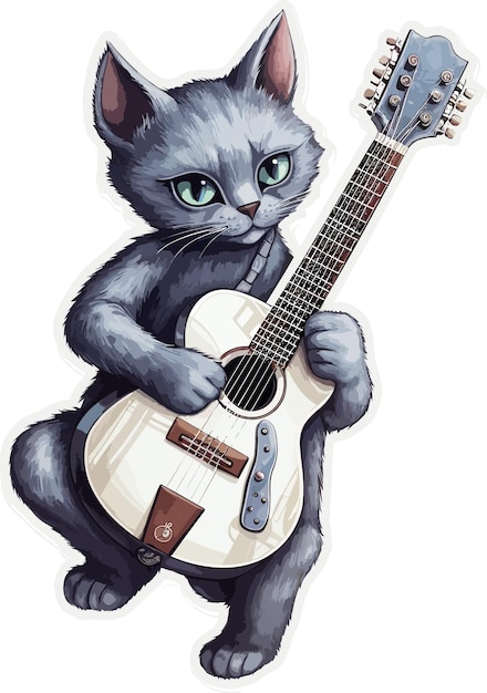 cool Russian Blue cat play guitar sticker