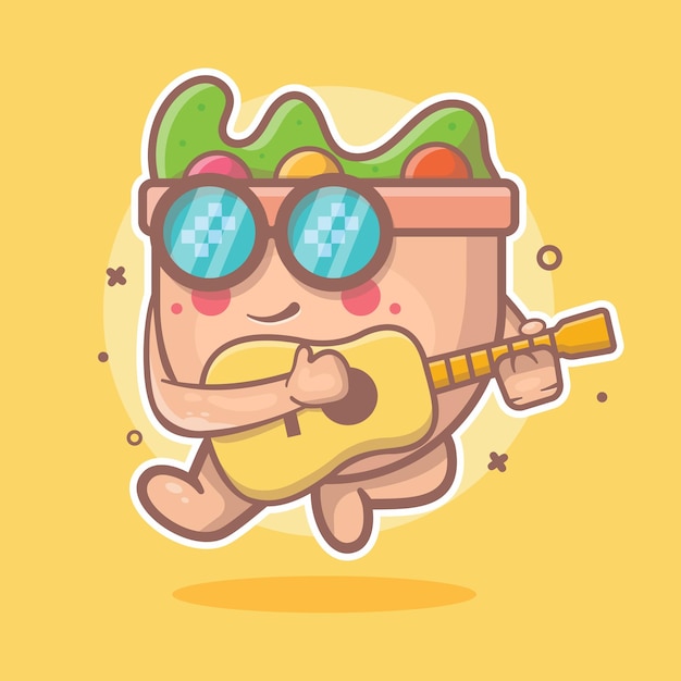 cool salad food character mascot playing guitar isolated cartoon in flat style design