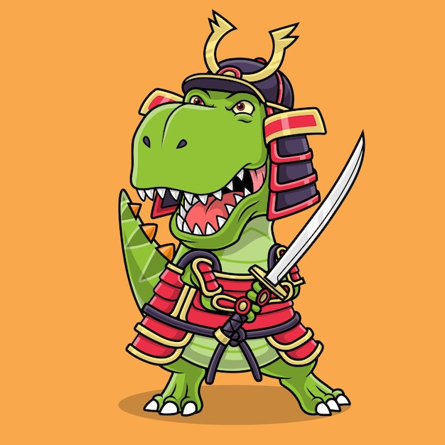 Cool samurai dinosaur mascot Hand drawn