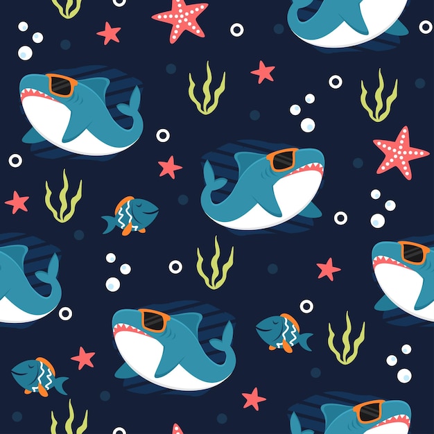 Cool shark cartoon trendy pattern design concepts