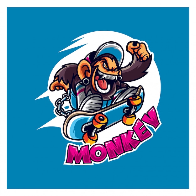 cool skate monkey logo mascot