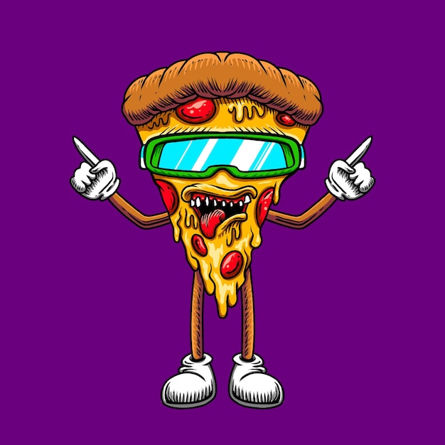 Vector cool skate pizza cartoon logo