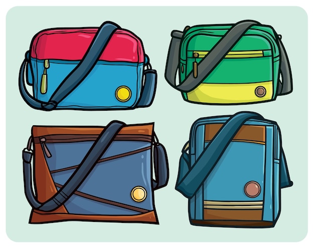 Cool sling bag cartoon illustration set