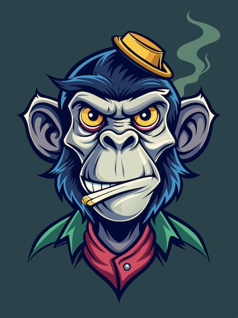 Vector cool smoking monkey head dark illustration for tshirt graphics