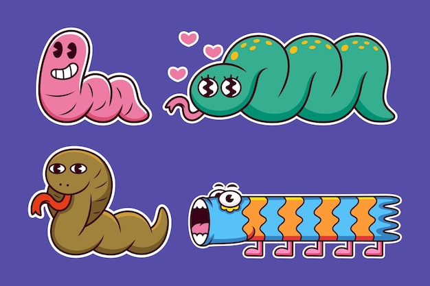 Cool sticker pack of cute snake character. Vector icon illustration isolated on premium vector