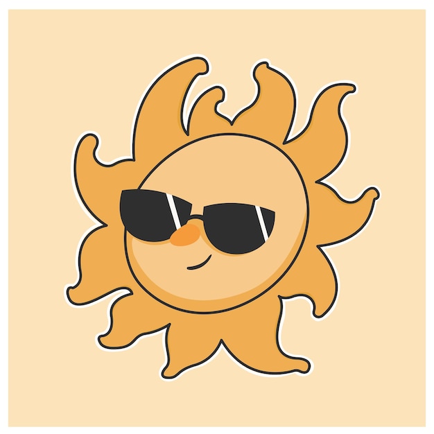 Vector cool sun with sunglasses sticker vector illustration