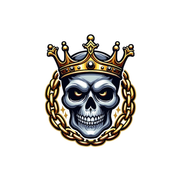 Vector a cool swager scull with cigarette crown and gold chain mascot logo vector illustration