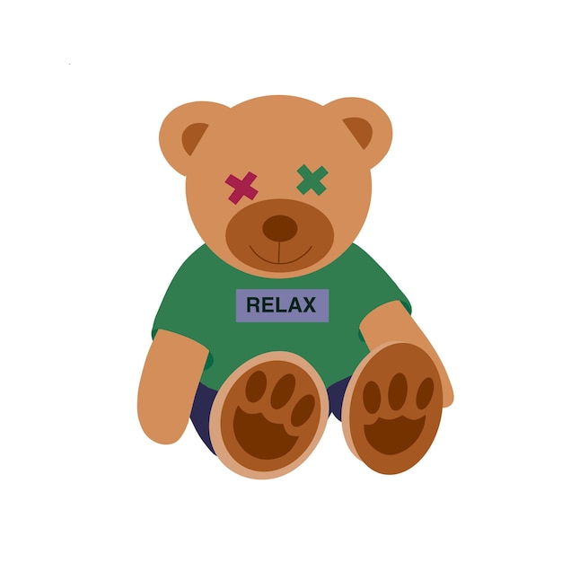 Cool teddy bear sitting flat illustration vector