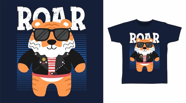 Cool tiger rocker cartoon tshirt art design