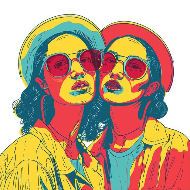 Vector cool twins vector illustration on white background