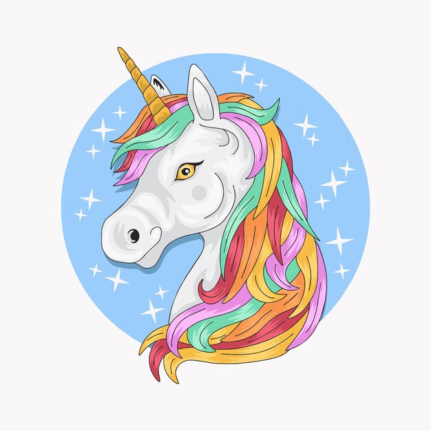 Cool unicorn illustration with colorful hair