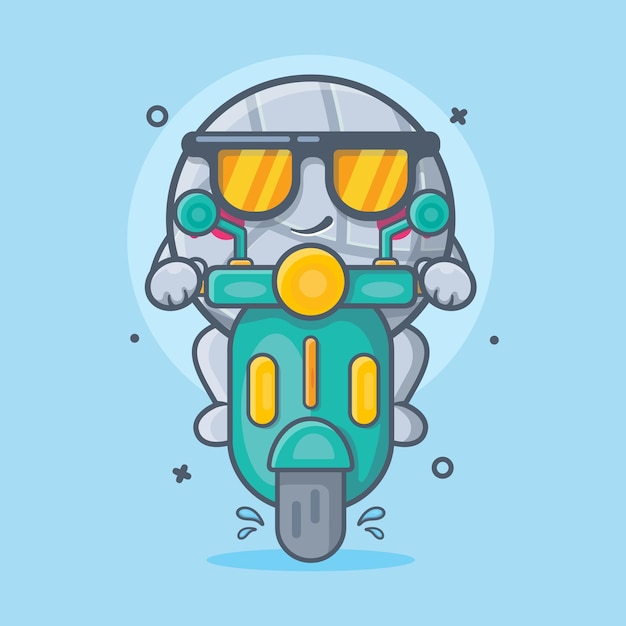 cool volleyball ball character mascot riding scooter motorcycle isolated cartoon