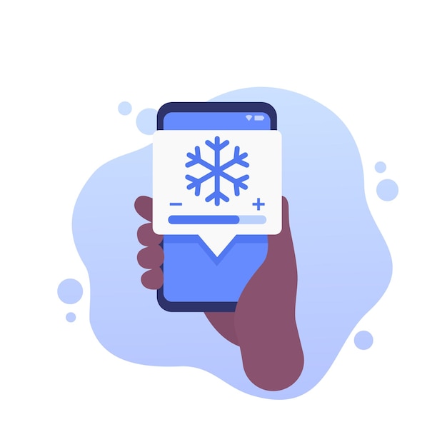 Vector cooling control app, phone in hand vector