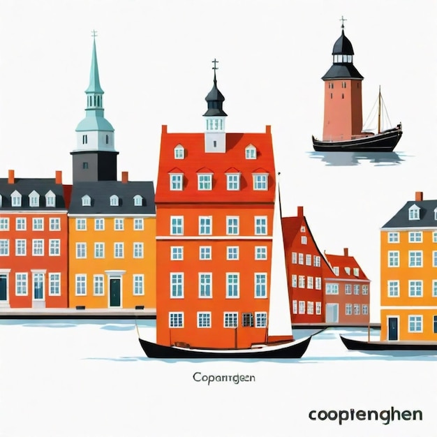 Vector copenhagen cartoon vector set white background isolated