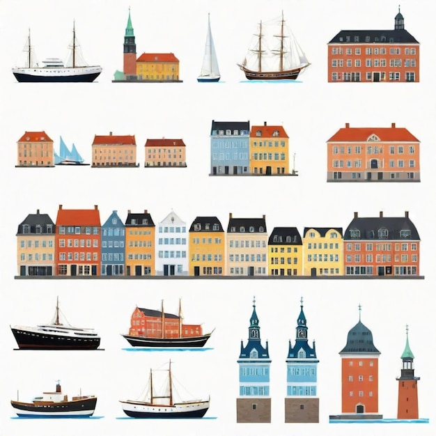 Vector copenhagen cartoon vector set white background isolated