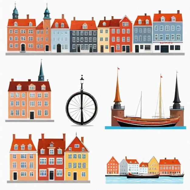 Vector copenhagen cartoon vector set white background isolated