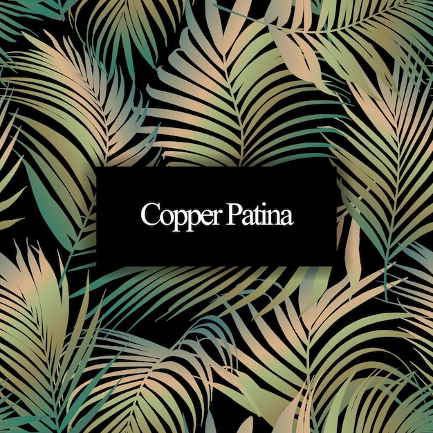 Copper patina palm leaf vector seamless pattern