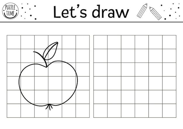 Copy the picture autumn themed game for kids Complete the apple game Vector back to school drawing practice worksheet Printable black and white activity or coloring page for children xA