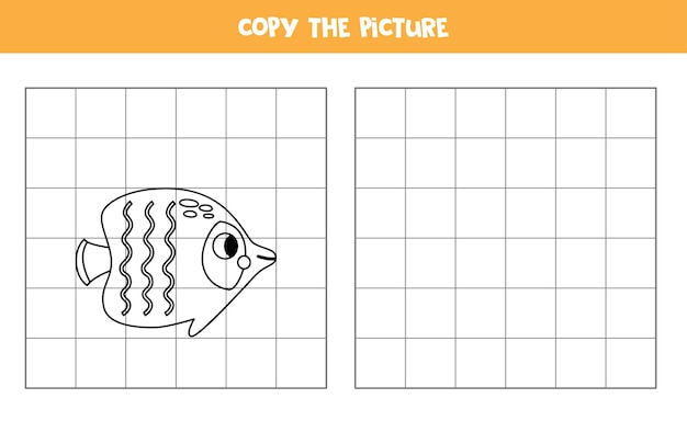 Copy the picture of black and white butterfly fish Logical game for kids