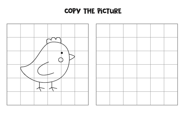 Copy the picture of black and white Easter chicken. Logical game for kids.