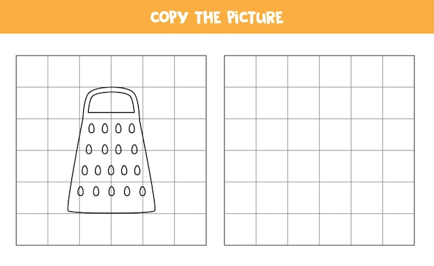 Copy the picture of black and white grater. Educational game for kids. Handwriting practice.