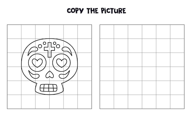 Copy the picture of black and white Mexican skull Logical game for kids