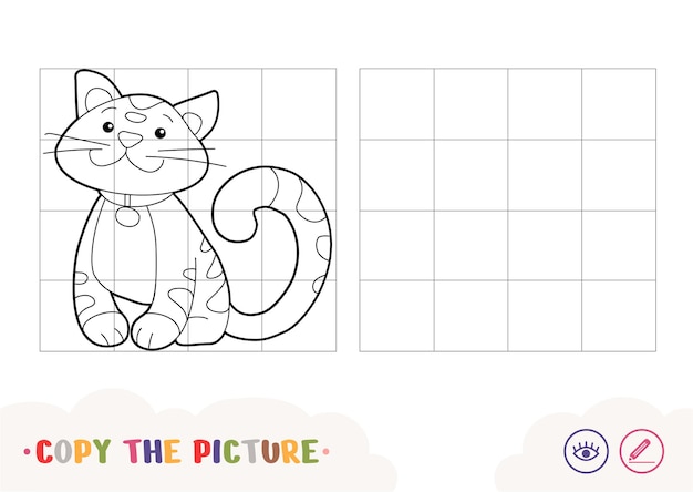 Copy the picture by squares and color it quiz learning children game with simple contour illustratio