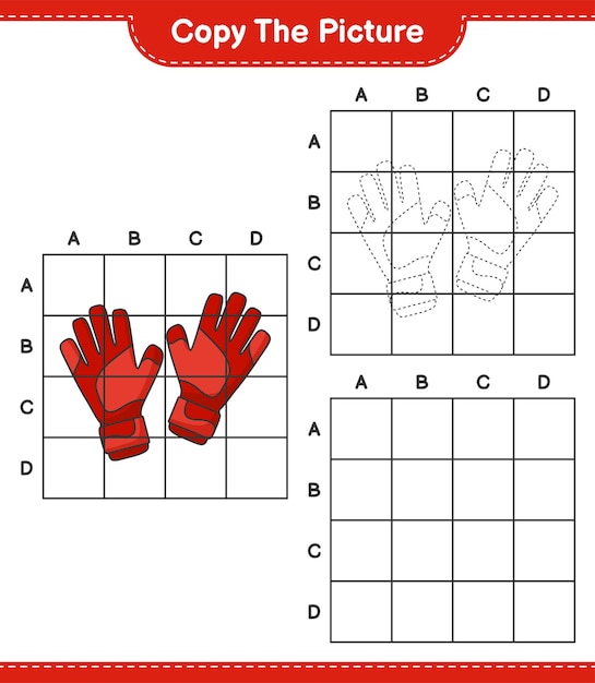 Copy the picture copy the picture of Goalkeeper Gloves using grid lines Educational children game