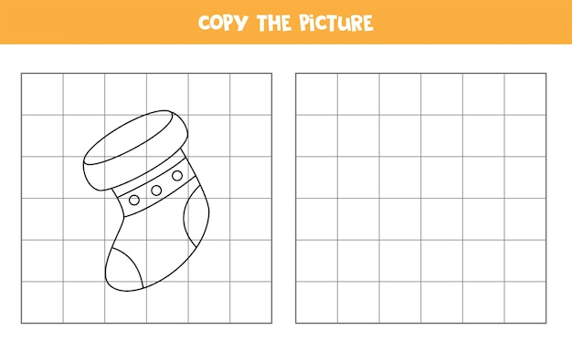 Copy the picture of cute cartoon Christmas sock. Writing skills practice for kids.