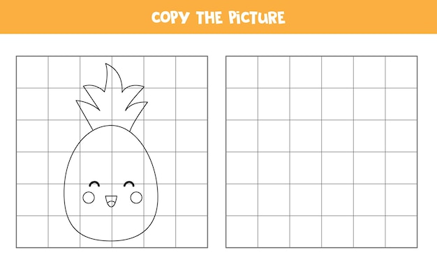 Copy the picture of cute kawaii pineapple. Educational game for kids. Handwriting practice.