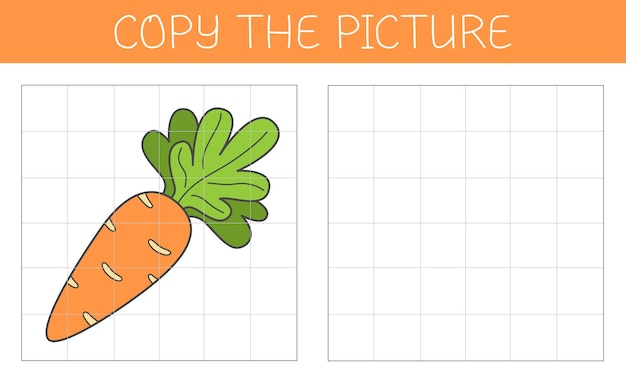 Copy the picture is an educational game for kids with a carrot Cute cartoon carrot