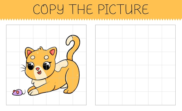 Copy the picture is an educational game for kids with cat Cute cartoon cat Vector illustration