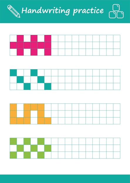 Copy the symmetrical pattern cell by cell. Drawing task for kids on a grid, educational vector