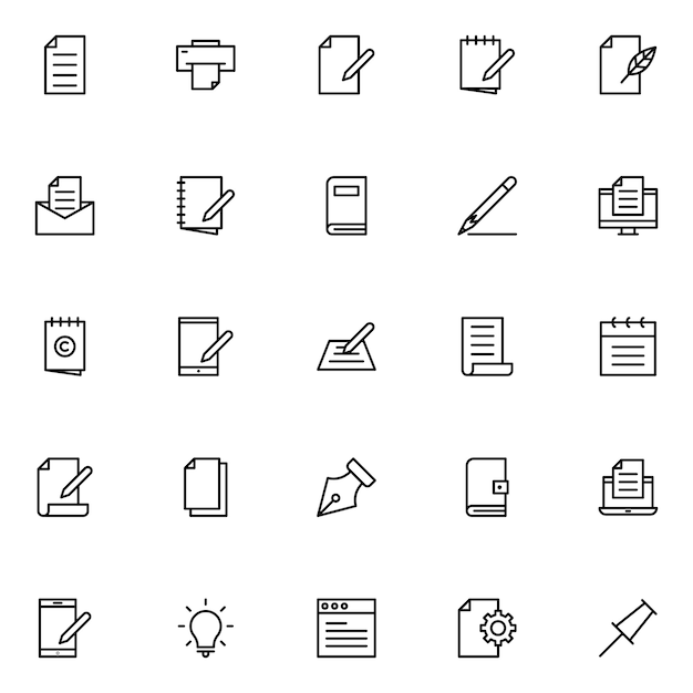 Copy writing icon pack, with outline icon style