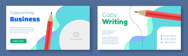 Copywriting business online banner template set, copy writer advertisement sign, blogger pencil