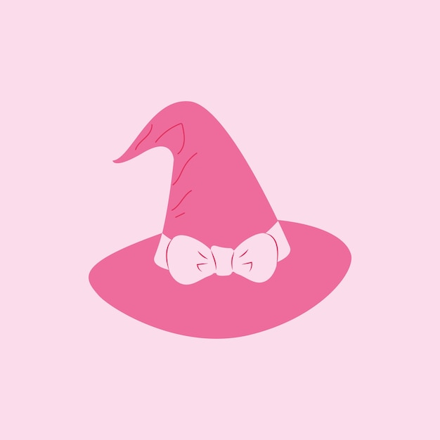 Vector coquette witch hat pink hat with a bow for halloween hand drawn vector illustration