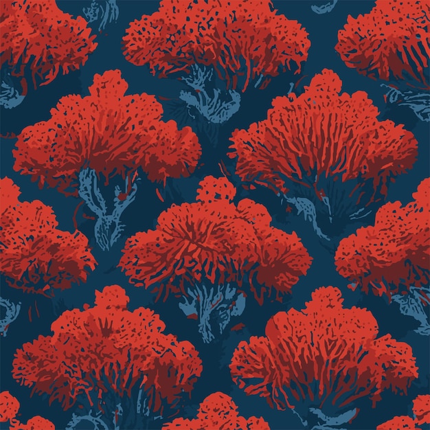 Coral aquatic seamless pattern blue and red ocean design gorgonian coral