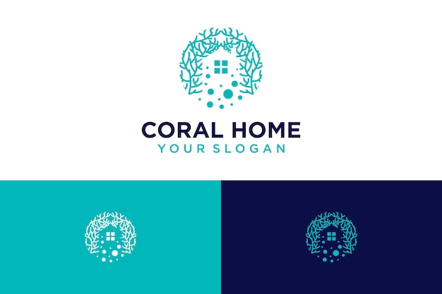 coral logo design with home and cultivation