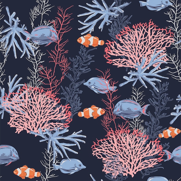 CORALS AND FISHES SEAMLESS PATTERN