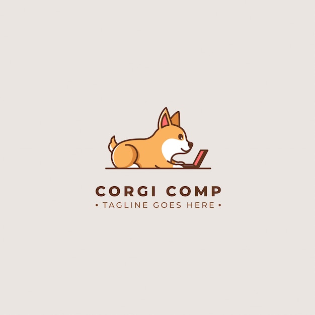 Corgi dog cartoon computer logo