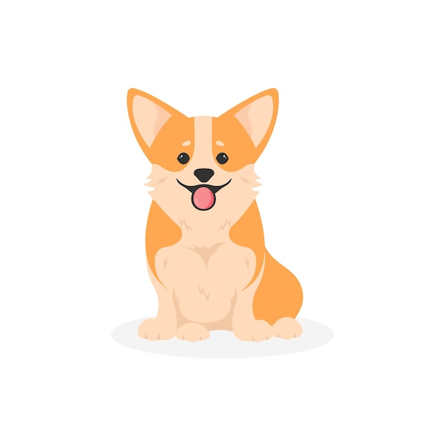 Corgi dog vector cartoon illustration Cute friendly puppy sitting smiling with tongue on white