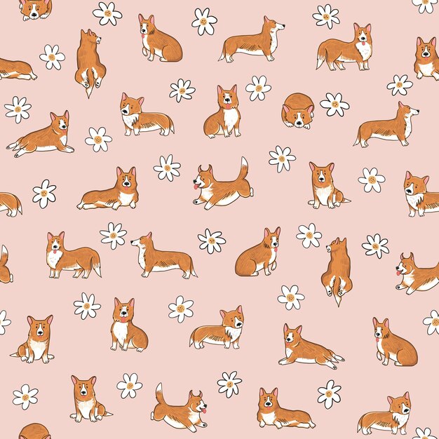 Vector corgi dog vector illustrations seamless pattern