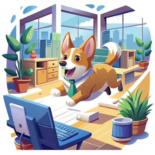 Corgie dog belittled runs office vector