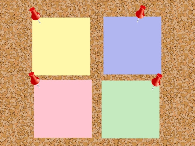 Cork board with sheets of paper for notes Vector background